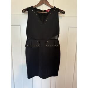 Y2K Bongo Black Dress Gold Studs XL Mesh Party Concert Cocktail Rave Bodycon